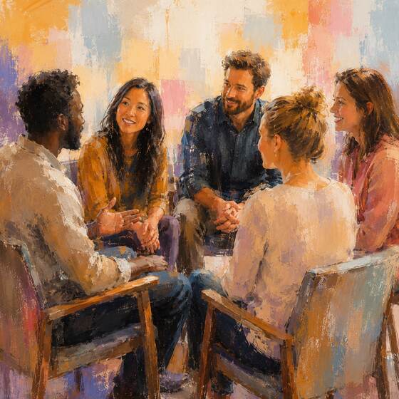A small group sitting together in conversation